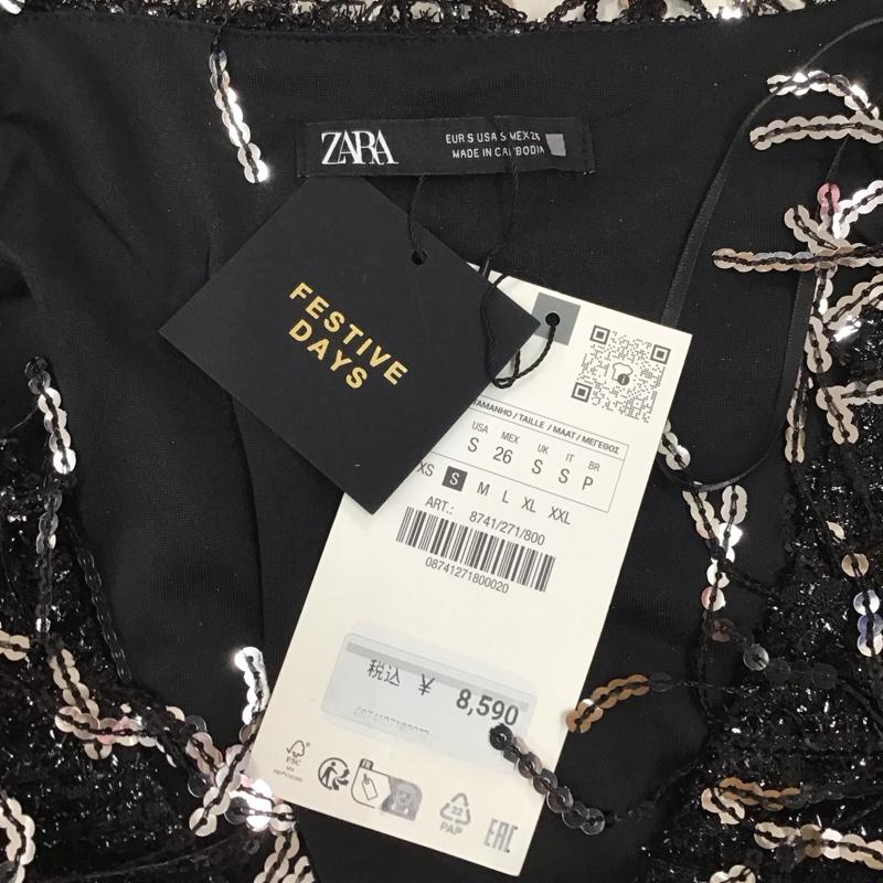 ザラ ZARA ワンピース ひざ丈スカート 長袖ワンピース ドレス Vネックワンピース S 総柄 黒 / ブラック /  レディース USED 古着 中古 10117979