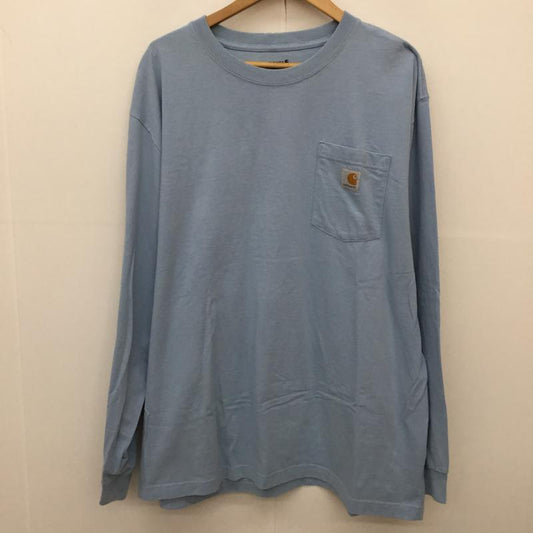 カーハート Carhartt カットソー 長袖 XL ロゴ、文字 水色 / ライトブルー /  メンズ USED 古着 中古 10145813