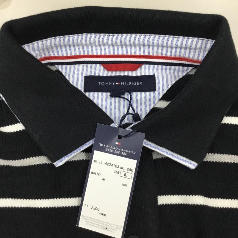 トミーヒルフィガー TOMMY HILFIGER ポロシャツ 半袖 L ロゴ、文字 X ボーダー柄 黒 / ブラック / X 白 / ホワイト /  メンズ USED 古着 中古 10112779