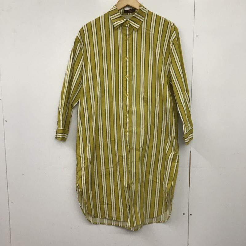 アイテムズ アーバンリサーチ ITEMS URBAN RESEARCH ワンピース ロングスカート 長袖シャツワンピース フロントボタン ロングワンピース FREE ストライプ 白 / ホワイト / X マスタード / マスタード /  レディース USED 古着 中古 10149049