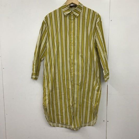 アイテムズ アーバンリサーチ ITEMS URBAN RESEARCH ワンピース ロングスカート 長袖シャツワンピース フロントボタン ロングワンピース FREE ストライプ 白 / ホワイト / X マスタード / マスタード /  レディース USED 古着 中古 10149049