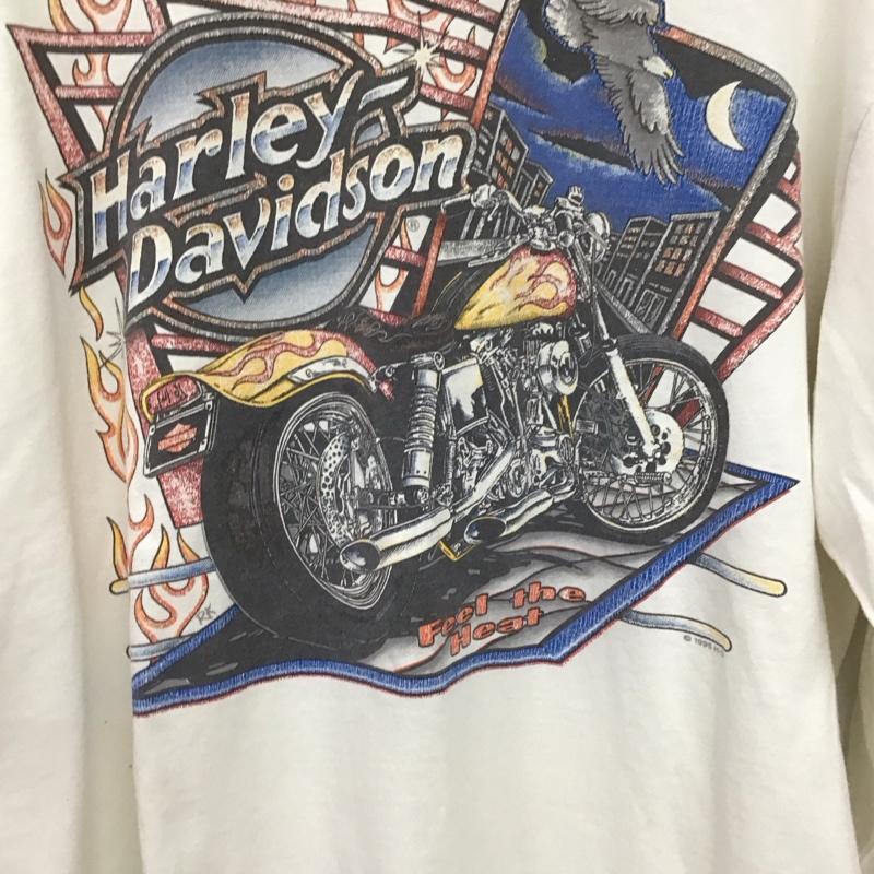 ハーレーダビッドソン Harley-Davidson カットソー 長袖 長袖カットソー プリントカットソー クルーネック usa製 L プリント アイボリー / アイボリー /  メンズ USED 古着 中古 10149117