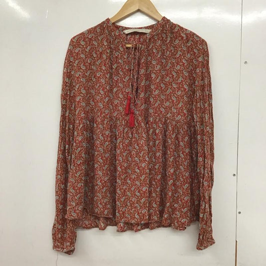 ザラ ZARA カットソー 長袖 L 総柄 赤 / レッド /  レディース USED 古着 中古 10130292
