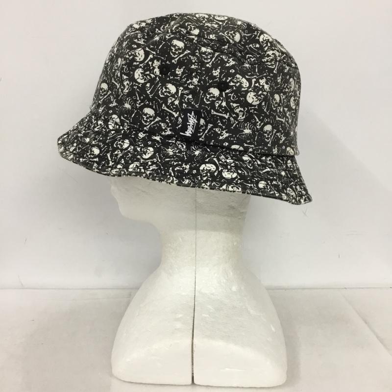 ステューシー STUSSY 帽子 ハット バケットハット ドクロ スカル 総柄 黒 / ブラック / X 白 / ホワイト /  メンズ USED 古着 中古 10147564