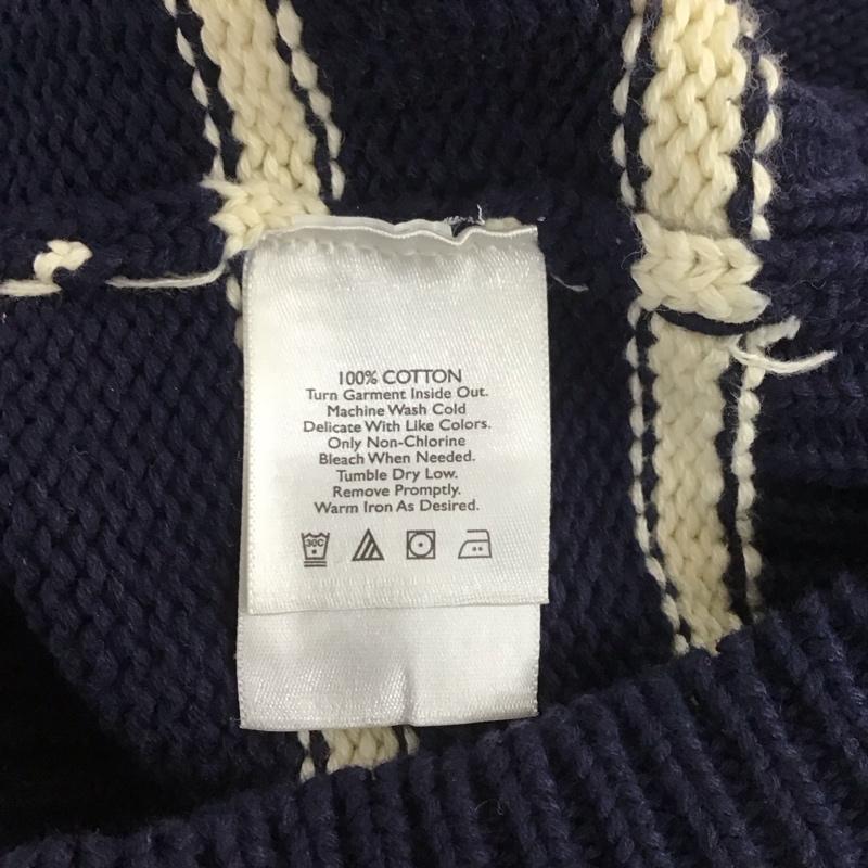 エディーバウアー Eddie Bauer ニット、セーター 長袖 長袖ニット 長袖カットソー リブニット セーター カラーネック M ボーダー柄 白 / ホワイト / X 紺 / ネイビー /  メンズ USED 古着 中古 10111133