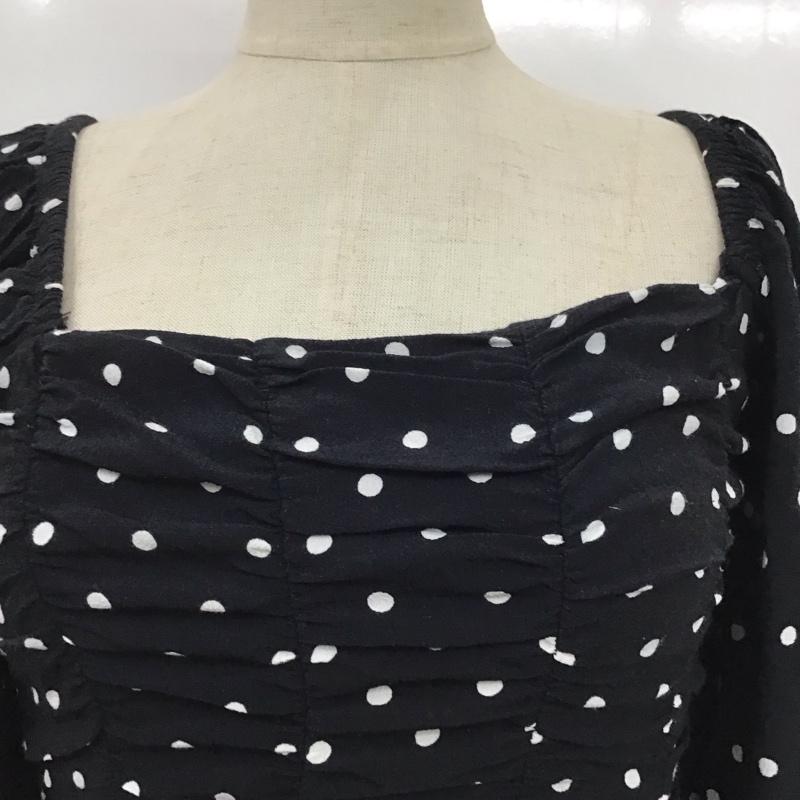 ザラ ZARA カットソー 半袖 スクエアネック クロップド丈 XS ドット 黒 / ブラック / X 白 / ホワイト /  レディース USED 古着 中古 10116698