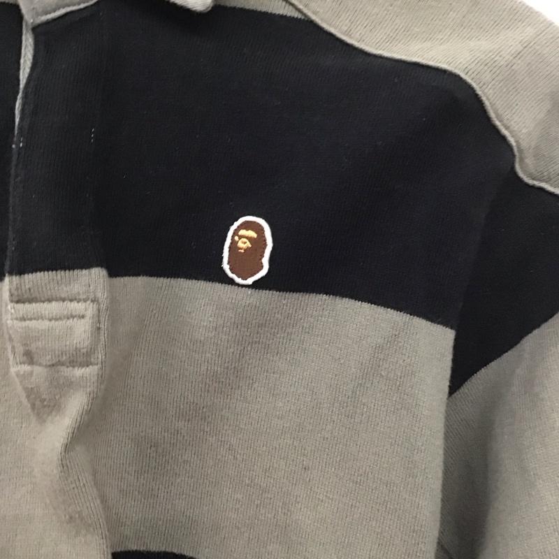 アベイシングエイプ A BATHING APE ポロシャツ 長袖 長袖ポロシャツ 長袖カットソー カラーシャツ XS ボーダー柄 黒 / ブラック / X 灰 / グレー /  メンズ USED 古着 中古 10138772