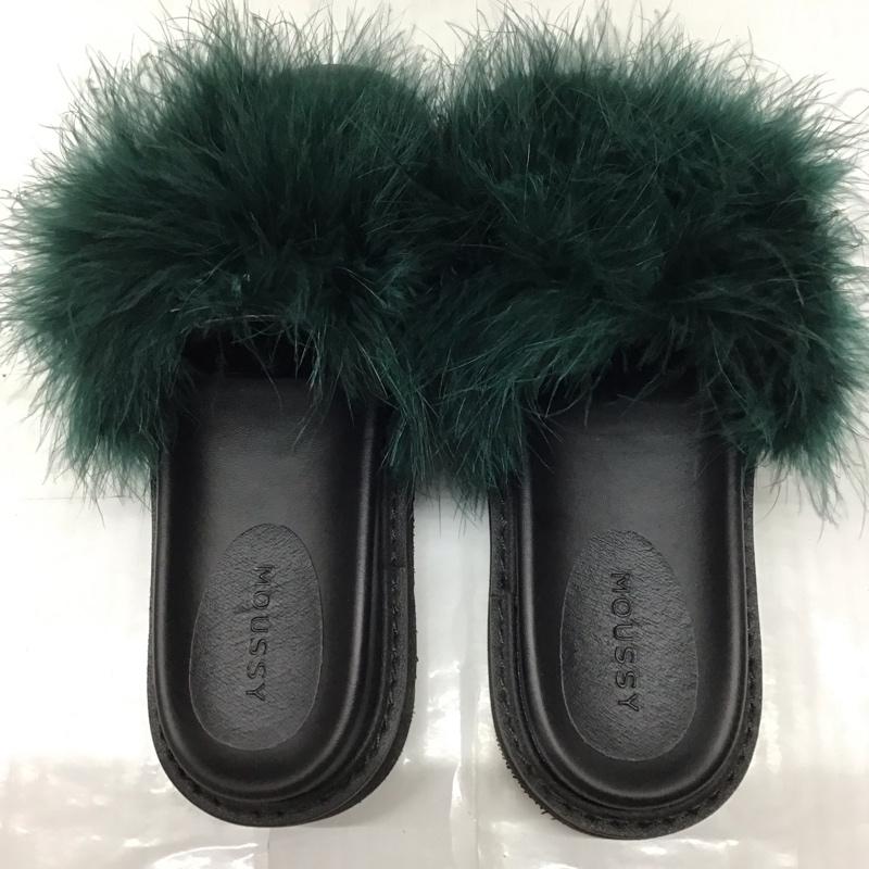 マウジー MOUSSY サンダル サンダル 010AAS52-5080 FEATHER FLAT SANDALS 箱有 タグ付き M 無地 黒 / ブラック / X 緑 / グリーン /  レディース USED 古着 中古 10116256