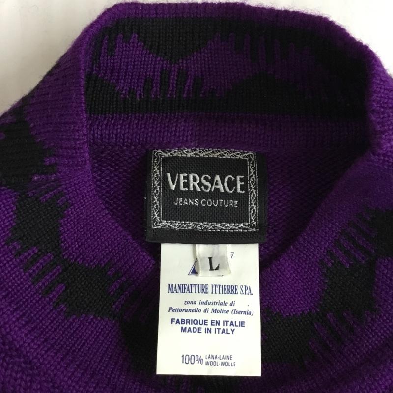 ヴェルサーチ VERSACE ニット、セーター 長袖 長袖ニットカットソー ニット セーター スタンドネックニット L ロゴ、文字 紫 / パープル /  メンズ USED 古着 中古 10120780