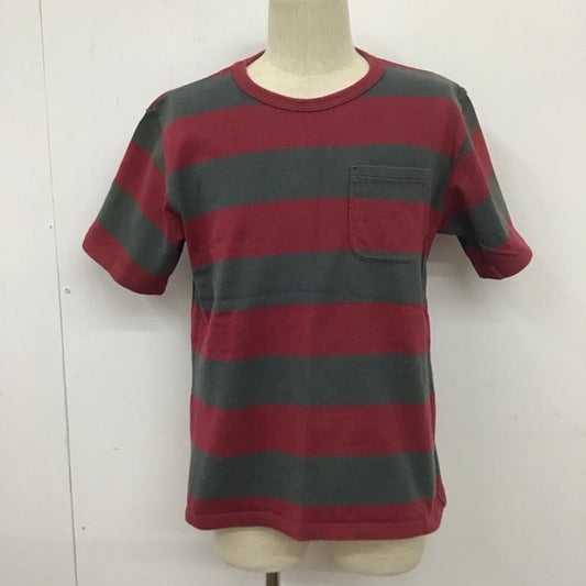 イーブルアクト EVILACT Tシャツ 半袖 胸ポケット クルーネック L ボーダー柄 ボルドー / ボルドー / X ダークグレー / ダークグレー /  メンズ USED 古着 中古 10111198