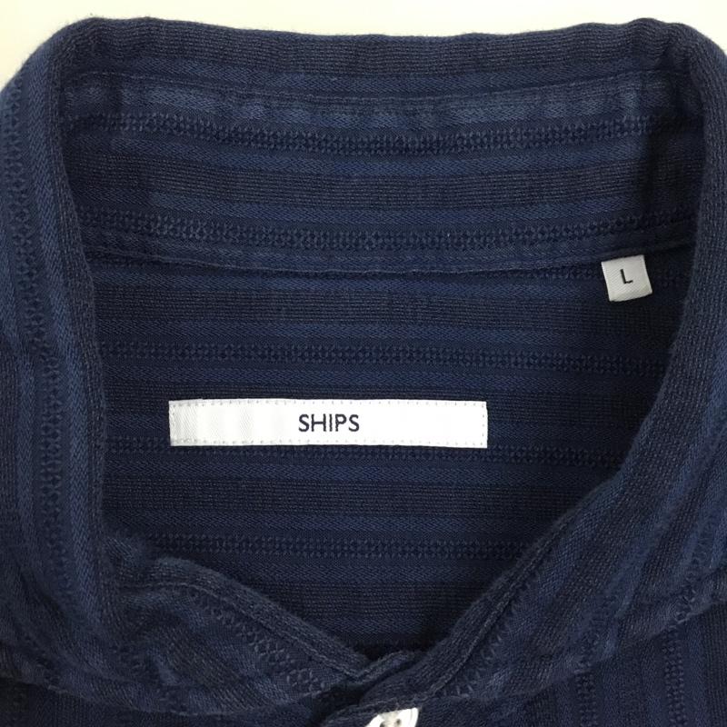 シップス SHIPS シャツ、ブラウス 七分袖 111-32-0021 L ストライプ 紺 / ネイビー /  メンズ USED 古着 中古 10117195