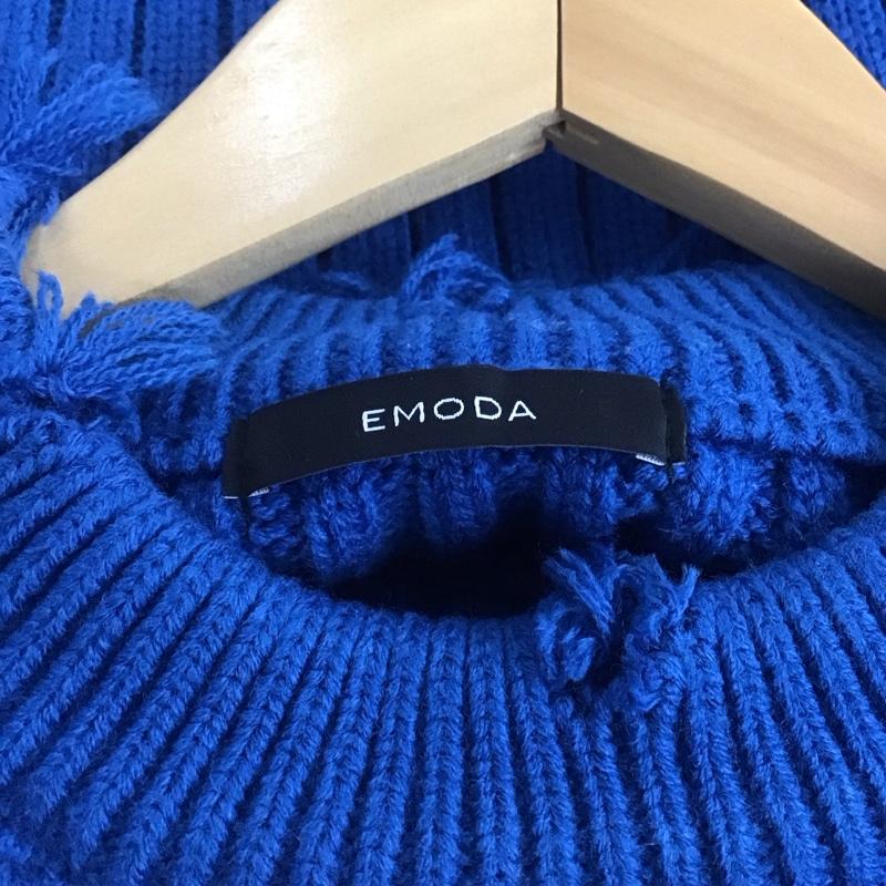 エモダ EMODA ニット、セーター 長袖 042262601801-01 カーブスリーブクラッシュニット FREE 無地 青 / ブルー /  レディース USED 古着 中古 10146763