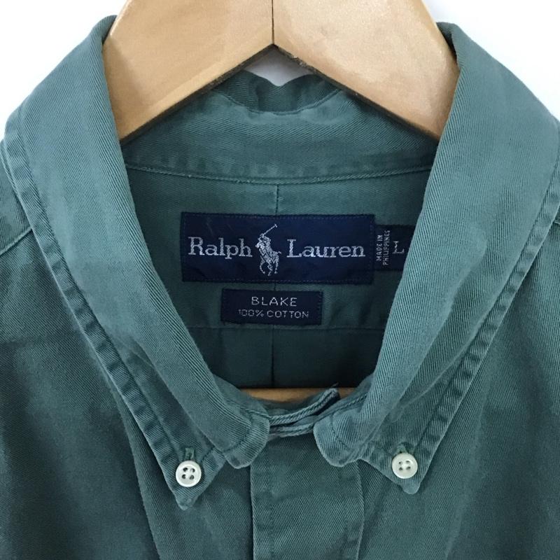 ラルフローレン RALPHLAUREN シャツ、ブラウス 長袖 長袖シャツ 無地シャツ カラーシャツ ボタンダウンシャツ L ロゴ、文字 緑 / グリーン /  メンズ USED 古着 中古 10129028