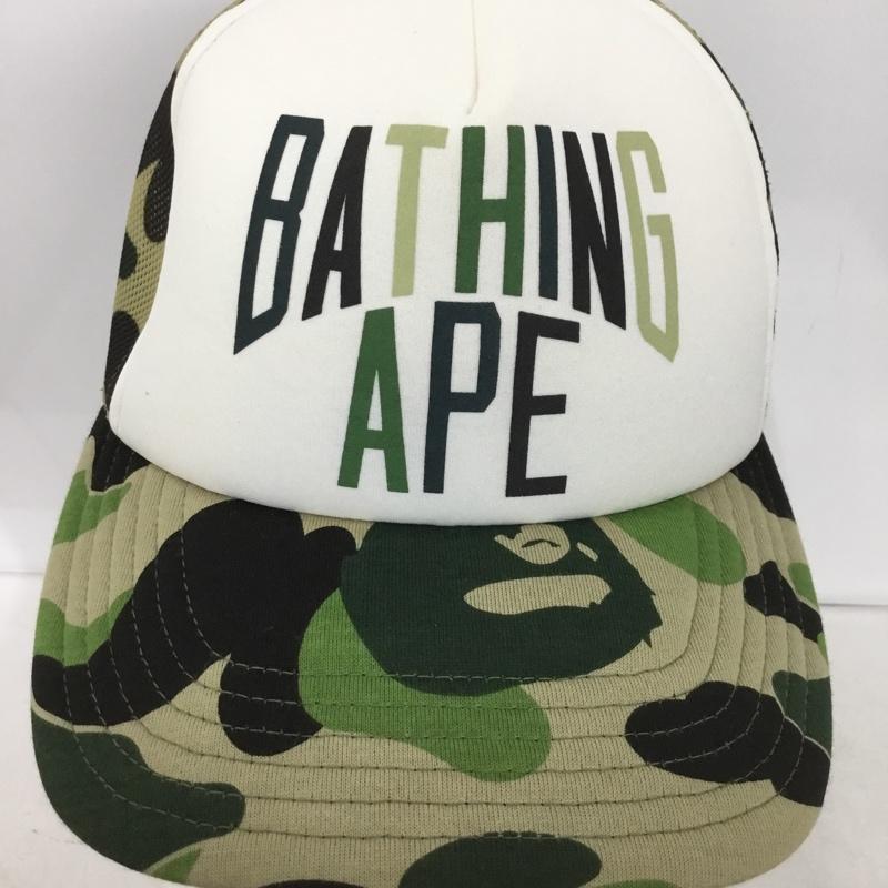 アベイシングエイプ A BATHING APE 帽子 キャップ 001CPL301012M メッシュキャップ カモ柄 迷彩 FREE ロゴ、文字 カーキ / カーキ / X 緑 / グリーン /  メンズ USED 古着 中古 10136965