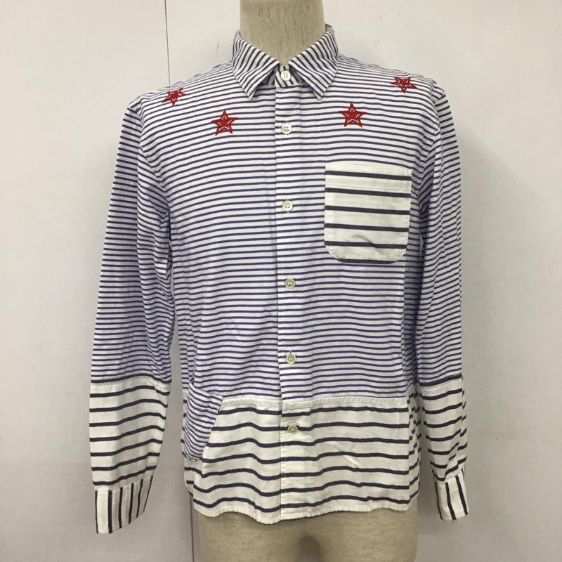 ウィズリミテッド WHIZ LIMITED シャツ、ブラウス 長袖 長袖シャツ カラーシャツ ポケットシャツ 長袖カットソー ボーダーシャツ 4L ボーダー柄 白 / ホワイト / X 青 / ブルー /  メンズ USED 古着 中古 10111743