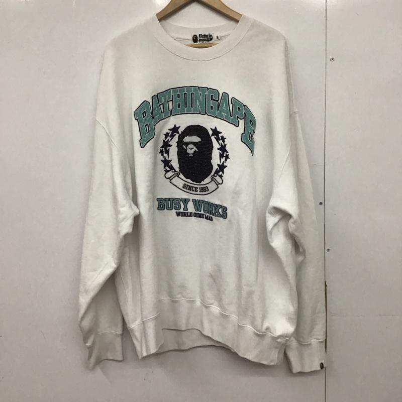 アベイシングエイプ A BATHING APE トレーナー 長袖 長袖トレーナー スウェット クルーネック プルオーバー XXL ロゴ、文字 白 / ホワイト /  メンズ USED 古着 中古 10149184