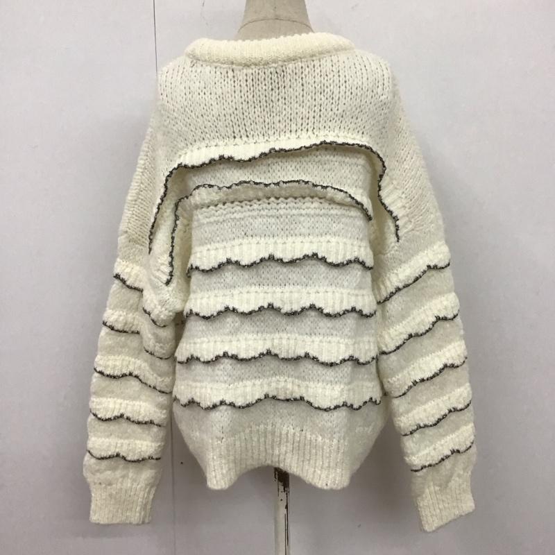 ザラ ZARA ニット、セーター 長袖 6771 121 712 ラメ糸 フリル クルーネック S 無地 白 / ホワイト / X 黒 / ブラック /  レディース USED 古着 中古 10122642