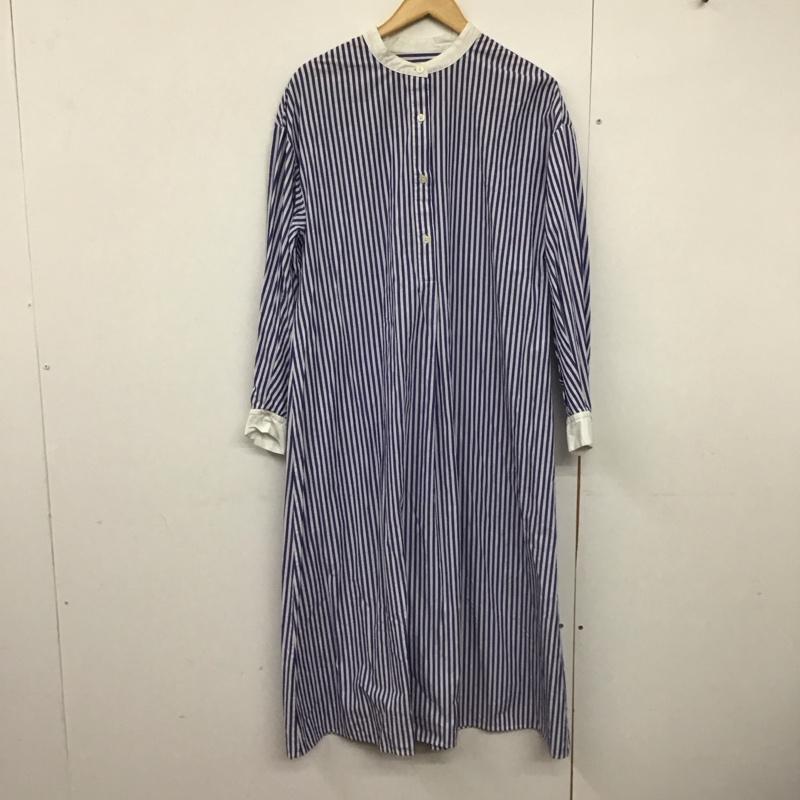 グリーンレーベルリラクシング green label relaxing ワンピース ロングスカート 3626-105-3027 バンドカラー 長袖 ストライプ 白 / ホワイト / X 青 / ブルー /  レディース USED 古着 中古 10142275