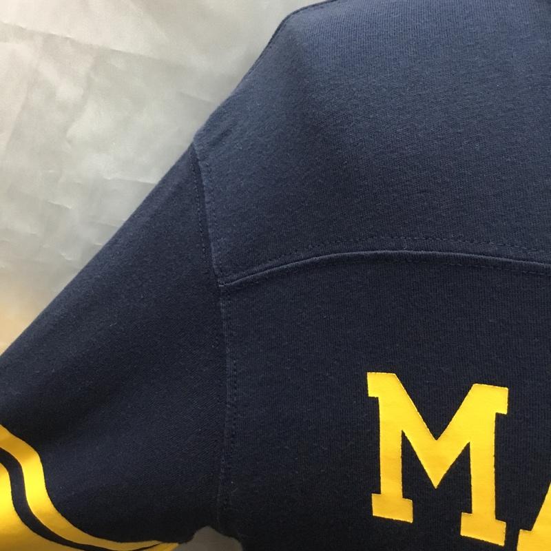 チャンピオン Champion カットソー 七分袖 c3-u422 SLEEVETSHIRT クルーネックカットソー プリントTシャツ L ロゴ、文字 紺 / ネイビー /  メンズ USED 古着 中古 10118693