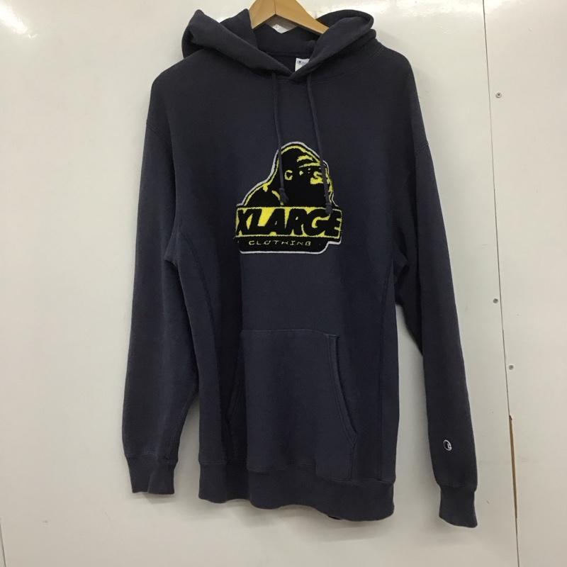 チャンピオン Champion パーカー 長袖 長袖パーカー プルオーバーパーカー スウェット XLARGE L ロゴ、文字 紺 / ネイビー /  メンズ USED 古着 中古 10140141