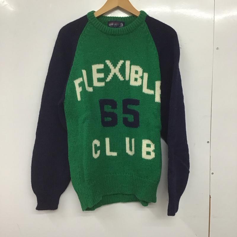 クロコダイル CROCODILE ニット、セーター 長袖 長袖ニットカットソー クルーネック セーター L ロゴ、文字 紺 / ネイビー / X 緑 / グリーン /  メンズ USED 古着 中古 10144783