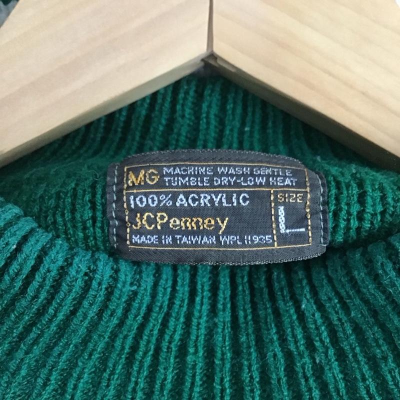 ジェーシーペニー JCPENNEY ニット、セーター 長袖 長袖ニットカットソー クルーネック セーター 80s L プリント 緑 / グリーン /  メンズ USED 古着 中古 10144778
