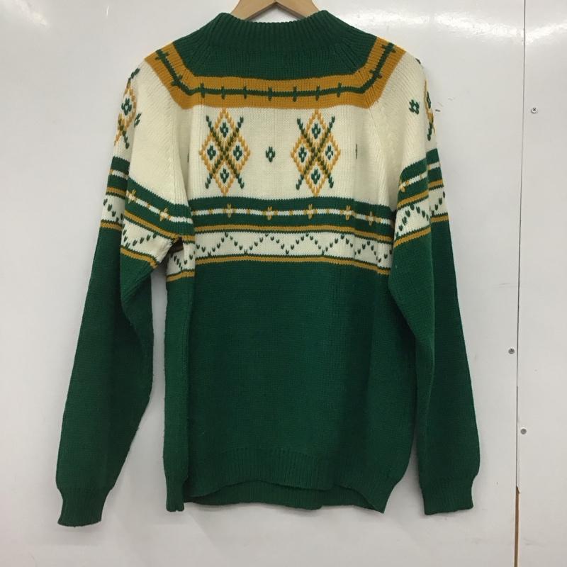 ジェーシーペニー JCPENNEY ニット、セーター 長袖 長袖ニットカットソー クルーネック セーター 80s L プリント 緑 / グリーン /  メンズ USED 古着 中古 10144778
