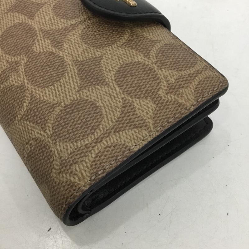 コーチ COACH 財布 二つ折り シグネチャー ロゴ、文字 ベージュ / ベージュ / X 黒 / ブラック /  レディース USED 古着 中古 10147134