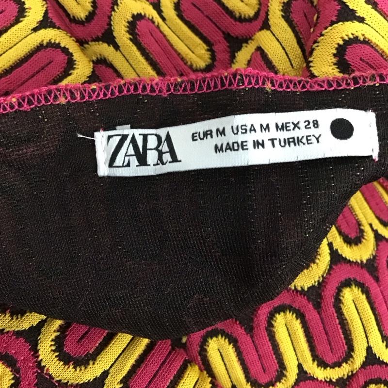 ザラ ZARA ワンピース ひざ丈スカート 1930 012 641 ノースリーブ M 総柄 桃 / ピンク / X 橙 / オレンジ /  レディース USED 古着 中古 10142151