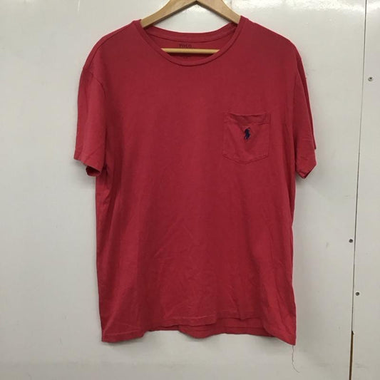 ポロラルフローレン POLO RALPH LAUREN Tシャツ 半袖 半袖カットソー 無地Tシャツ クルーネックカットソー M ロゴ、文字 桃 / ピンク /  メンズ USED 古着 中古 10137821