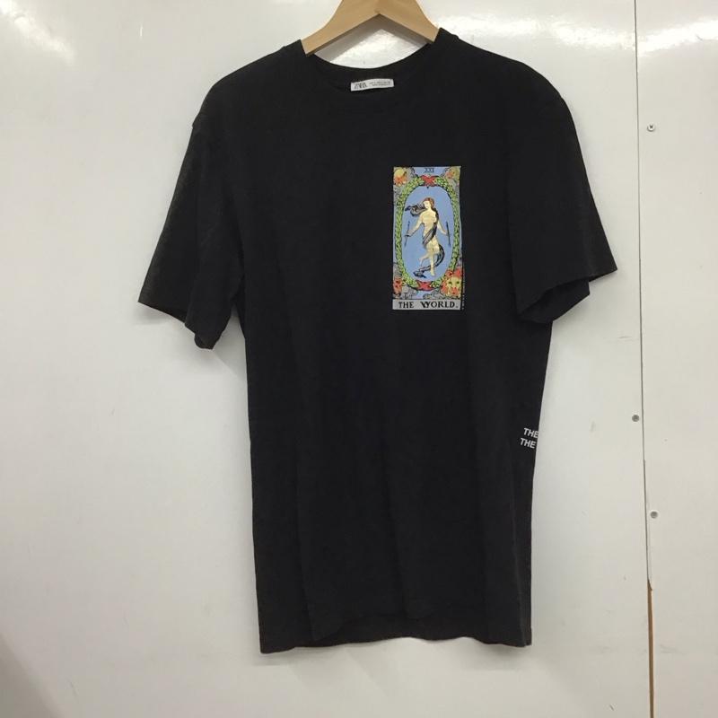 ザラ ZARA Tシャツ 半袖 半袖カットソー プリントTシャツ クルーネックカットソー S プリント 黒 / ブラック /  メンズ USED 古着 中古 10145689