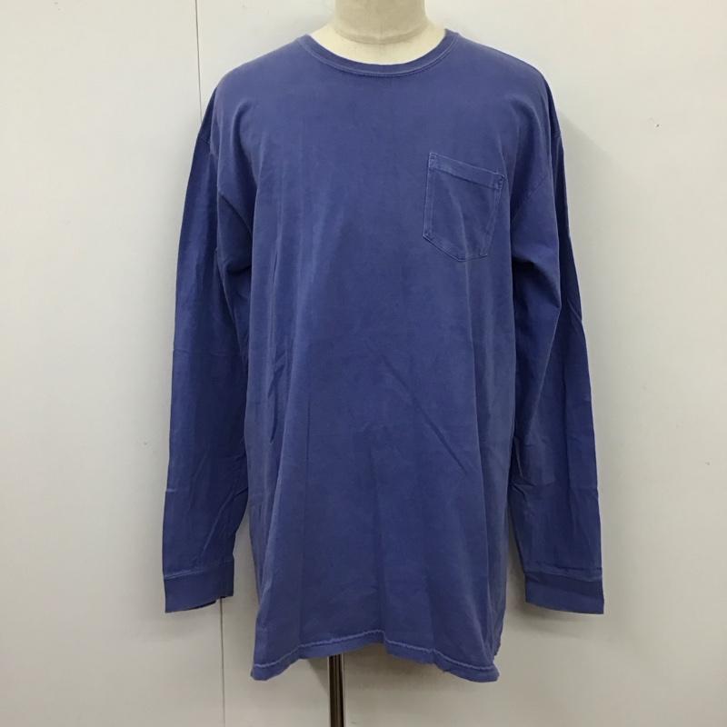 ステューシー STUSSY Tシャツ 長袖 クルーネック 胸ポケット ロンT 後染め XL ロゴ、文字 青 / ブルー /  メンズ USED 古着 中古 10118089