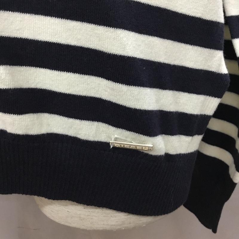 ディーゼル DIESEL ニット、セーター 長袖 クルーネック XL ボーダー柄 白 / ホワイト / X 赤 / レッド / X 紺 / ネイビー /  メンズ USED 古着 中古 10121383