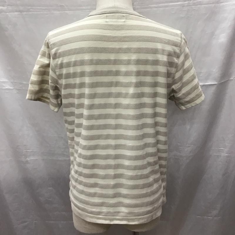 ナノユニバース nano・universe Tシャツ 半袖 半袖カットソー プリントTシャツ クルーネックカットソー L ボーダー柄 ベージュ / ベージュ /  メンズ USED 古着 中古 10116173