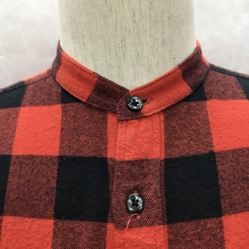 グローバルワーク GLOBAL WORK シャツ、ブラウス 長袖 GN220003SB ノーカラー バンドカラー M チェック 赤 / レッド / X 黒 / ブラック /  メンズ USED 古着 中古 10109247