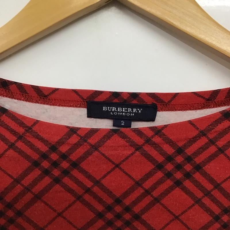 バーバリーロンドン Burberry London Tシャツ 七分袖 FA019-077 ボートネック 2 チェック 赤 / レッド /  レディース USED 古着 中古 10141960