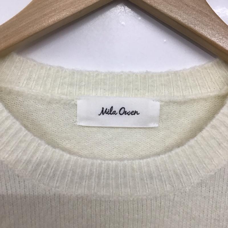 ミラオーウェン Mila Owen ニット、セーター 長袖 長袖ニットカットソー クルーネック セーター 1 ストライプ 白 / ホワイト /  レディース USED 古着 中古 10142452