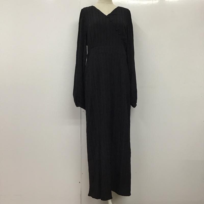 ジュノア JUNOAH ワンピース ロングスカート 長袖 Vネック XL 無地 黒 / ブラック /  レディース USED 古着 中古 10115495