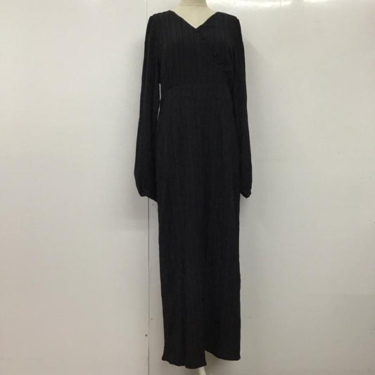 ジュノア JUNOAH ワンピース ロングスカート 長袖 Vネック XL 無地 黒 / ブラック /  レディース USED 古着 中古 10115495