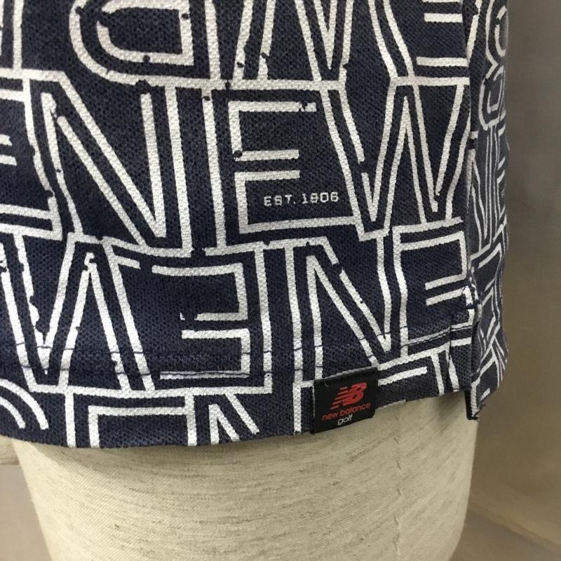 ニューバランス New Balance ポロシャツ 半袖 半袖ポロシャツ カラーシャツ 半袖カットソー 4 プリント 紺 / ネイビー /  メンズ USED 古着 中古 10116153