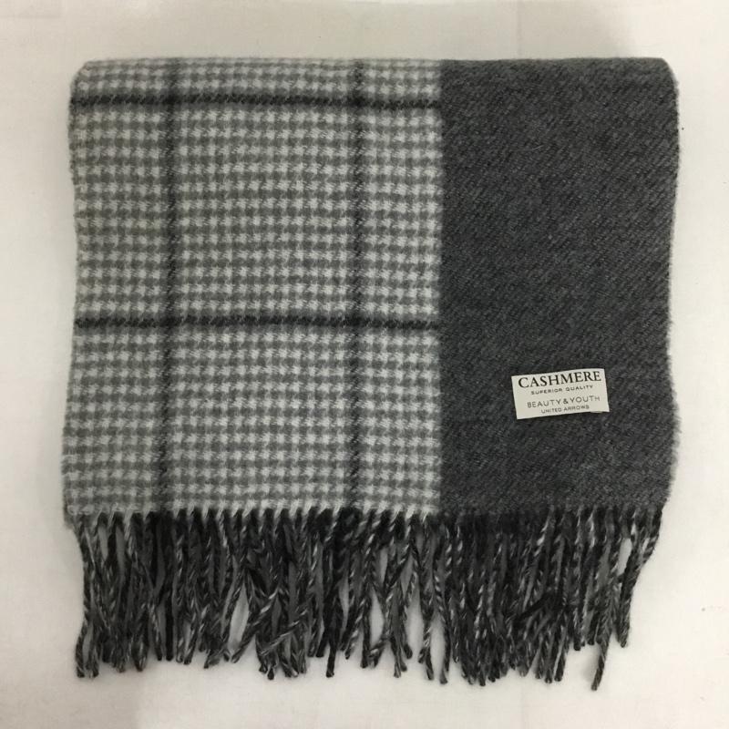 ビューティアンドユース BEAUTY&YOUTH マフラー マフラー カシミヤ フリンジ チェック 灰 / グレー / X ダークグレー / ダークグレー /  メンズ USED 古着 中古 10142732