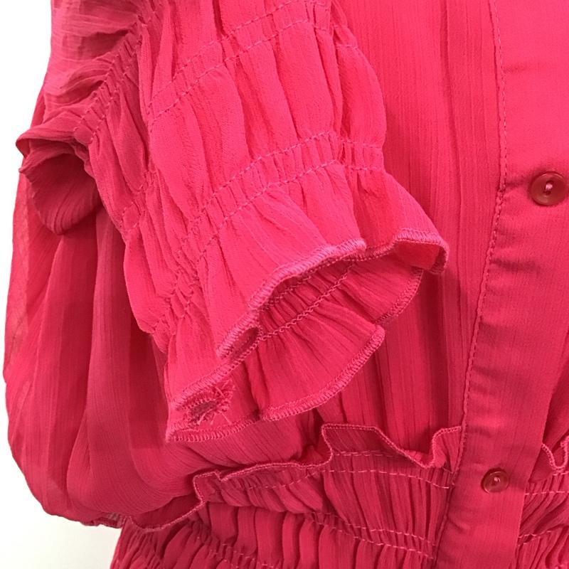 ザラ ZARA ワンピース ロングスカート 9878 151 630 半袖 スキッパー ギャザー シャーリング タグ付き XS 無地 マゼンタ / マゼンタ /  レディース USED 古着 中古 10116680
