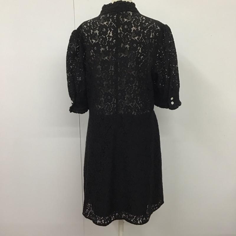 ザラ ZARA ワンピース ひざ丈スカート 4786 061 800 半袖 スタンドカラー L レース柄 黒 / ブラック /  レディース USED 古着 中古 10113508