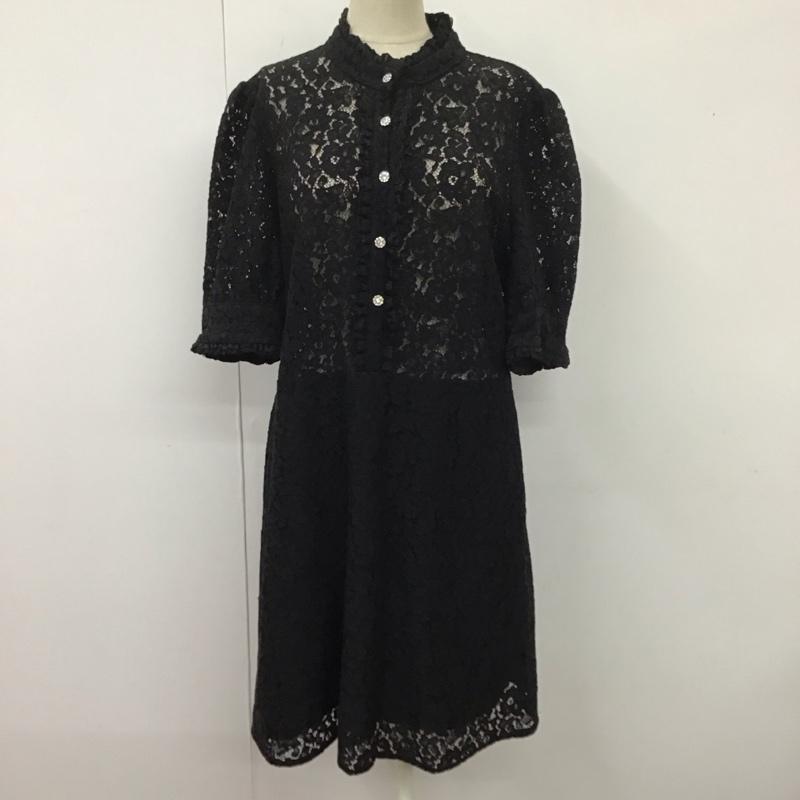 ザラ ZARA ワンピース ひざ丈スカート 4786 061 800 半袖 スタンドカラー L レース柄 黒 / ブラック /  レディース USED 古着 中古 10113508