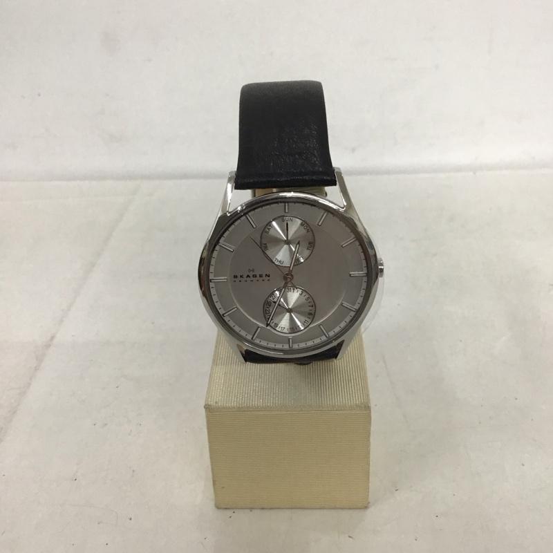 スカーゲン SKAGEN 腕時計 アナログ（クォーツ式） SKW6065 レザー 箱有 ロゴ、文字 黒 / ブラック /  メンズ USED 古着 中古 10134342