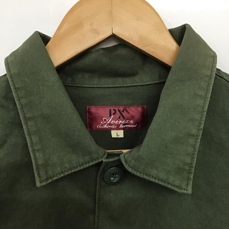 アヴィレックス AVIREX シャツ、ブラウス 長袖 長袖シャツ ミリタリーシャツ カラーシャツ L ロゴ、文字 カーキ / カーキ /  メンズ USED 古着 中古 10147988