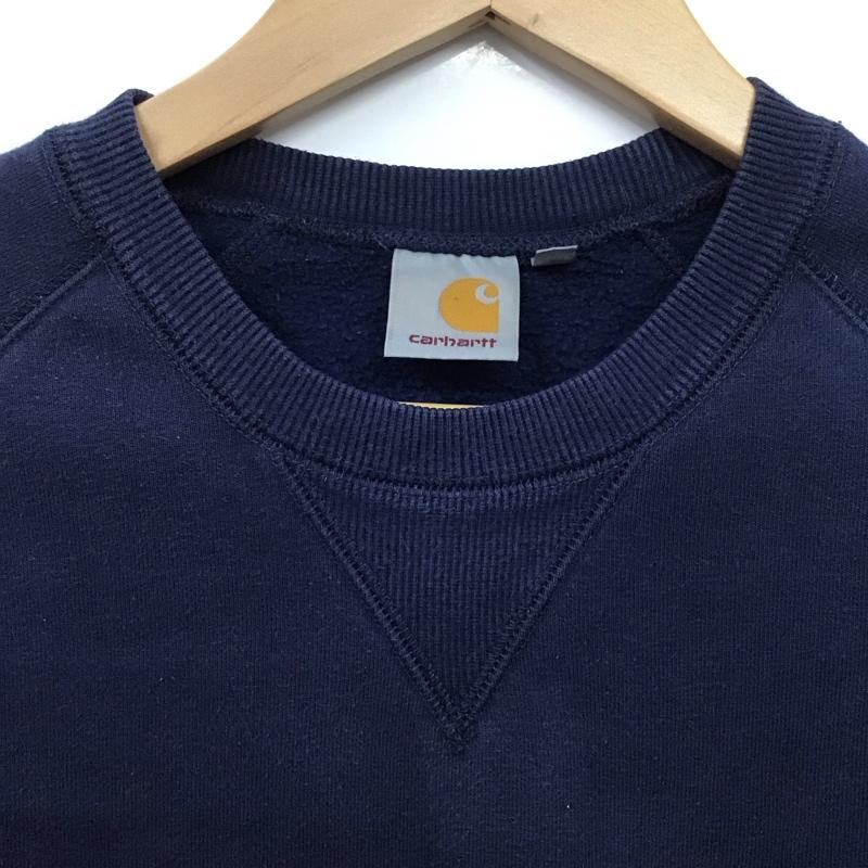 カーハート Carhartt トレーナー 長袖 長袖トレーナー スウェット クルーネック プルオーバートレーナー 裏起毛 S 無地 紺 / ネイビー /  メンズ USED 古着 中古 10131977