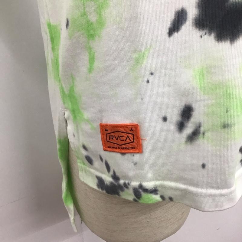 ルーカ RVCA Tシャツ 半袖 BB043-200 タイダイ スリーブロゴ S 総柄 白 / ホワイト / X 薄緑 / ライトグリーン / X 黒 / ブラック /  メンズ USED 古着 中古 10111563
