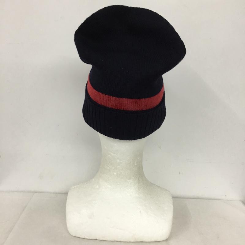 グッチ GUCCI 帽子 ニット帽 箱有 GG ワンポイント 紺 / ネイビー / X 赤 / レッド /  メンズ USED 古着 中古 10144330