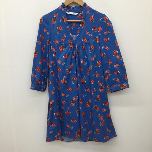 ザラ ZARA ワンピース ひざ丈スカート XS 花柄 青 / ブルー /  レディース USED 古着 中古 10134146